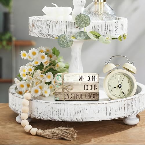 Ycyfckdr Decorative Wood Book Stack for Home, Welcome to Our Beautiful Chaos, Rustic Table and Living Room Bookshelf Farmhouse Decor (L68) - color: Welcome 4