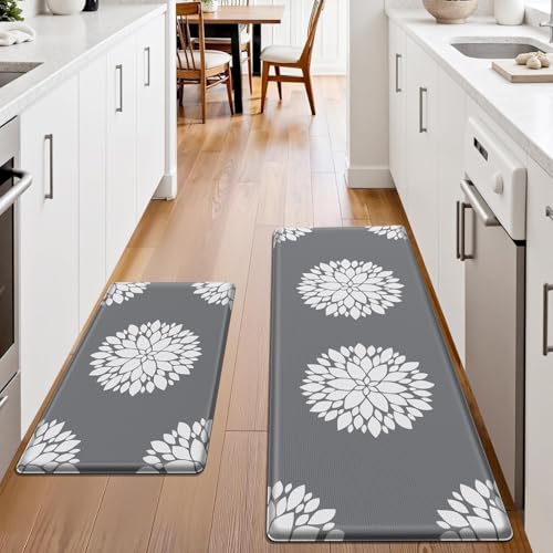 Kitchen Mats for Floor [2PCS], Soft Anti Fatigue Kitchen Rugs for Home, Water Resistant Cushioned Standing Desk Mats, Non-slip Comfort Mat for Floor, Kitchen, Office, Sink, Laundry (Grey) - color: Grey, size: 17.3" x 47" + 17.3" x 30"