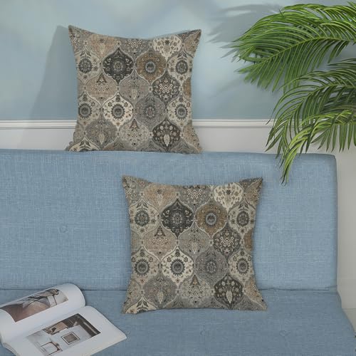 Black Grey Boho Pillow Covers 16x16 Inch 2 Pcs Vintage Gray Carpet Pattern Bohemia Decor Throw Pillows Retro Brown Outdoor Farmhouse Decoration Pillowcase Linen Cushion Cover for Couch Sofa Bed - color: Black Grey Brown Boho, size: 16" x 16" (Pack of 2)
