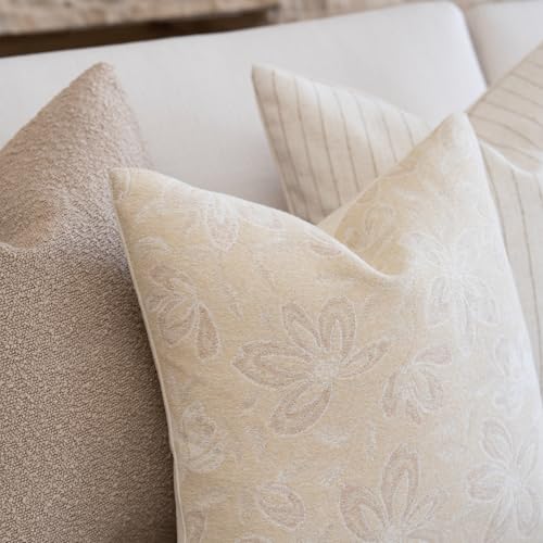 FIOUOVO Floral Throw Pillow Covers 20x20 Set of 2 Farmhouse Pillow Covers Vintage Neutral Accent Pillowcases Decorative Cushion Covers for Sofa Couch Living Room Bedroom Home Decor, Cream - color: Cream, size: 20" x 20" (Pack of 2)