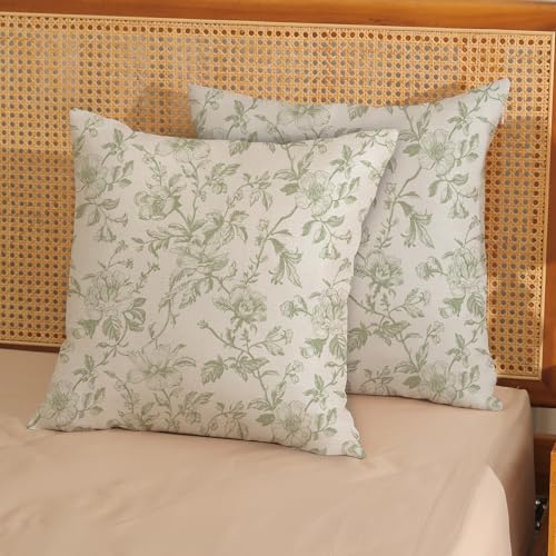 Sage Green Vintage Floral Pillow Covers 16x16 Inch 2 Pcs Green Cream Rustic Toile Chinoiserie Flower Decor Throw Pillows Outdoor Decoration Pillowcase Linen Cushion Cover for Couch Sofa Bed - color: Sage Green Vintage Floral, size: 16" x 16" (Pack of 2)