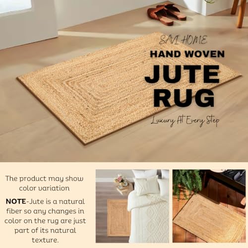Savi Home Hand Woven Jute Braided Rug, 2'x3' - Natural, Reversible Boho Entry Area Rugs for Kitchen, Living Room, Farmhouse Indoor Outdoor Decorative Floor Rug, 24x36 Inches - color: Natural, size: 2' x 3' (Rectangular)