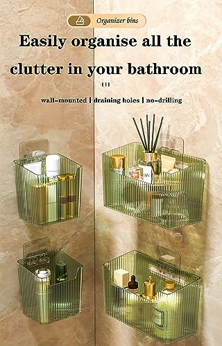 Set Of 2 Storage Organizer Bins Wall Mounted Shower Basket, Shower Caddy Stackable Clear Plastic Makeup Organizer Adhesive Hanging Bin for Bathroom, Kitchen, Cabinet, Pantry, BPA Free, Green - color: Green