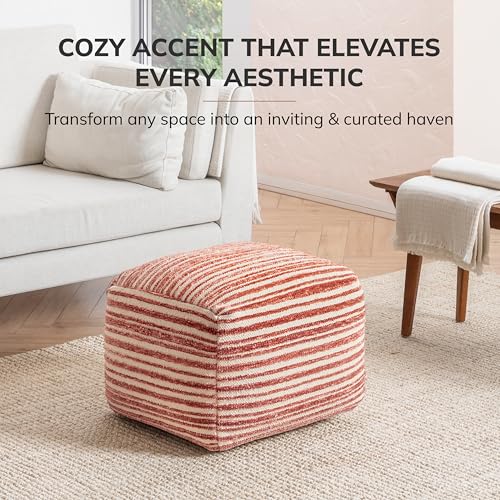 Anji Mountain Pouf Ottoman Foot Rest, Handmade Ottoman Pouf, Comfortable Foot Stool, Decorative Floor Seating for Living Room Decor, Bedroom & Home Décor Accent - Red - color: Red