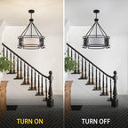 20'' Black Drum Chandeliers, 5Lights Black and White Drum Chandelier Modern Industrial Pendant Light Fixture, Adjustable Fabric Chandelier for Dining Room Kitchen Island Living Room Foyer E26 - color: 20InchBlack