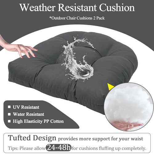 MTMR Outdoor Chair Cushions Set of 2, Water-Repellent 19”X19” Patio Chair Cushions with High Elasticity PP Cotton, No Fading Tufted Patio Seat Cushions for Outdoor Furniture, Thick Outdoor Cushions - color: Dark Grey