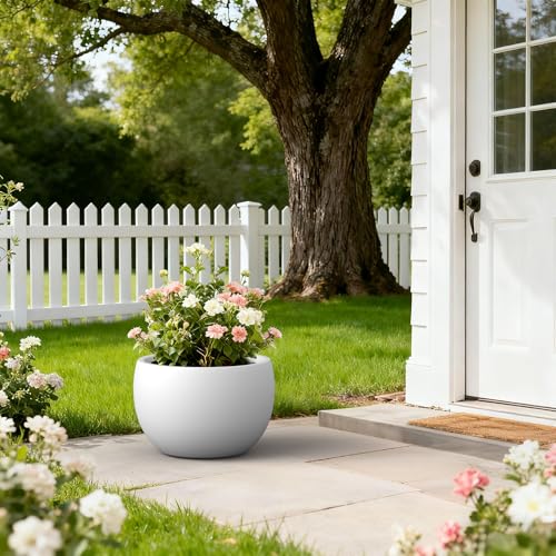 Kante 19.9" Dia Round Concrete Planter, Outdoor/Indoor Large Bowl Plant Pots with Drainage Hole and Rubber Plug for Garden Patio Balcony Home, Pure White - color: Pure White, size: 19.9" d
