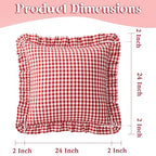 KKJIAF Ruffle Gingham Pillow Covers 24 x 24 Inches, Cotton Gingham Pillow Cases Set of 2, Linen Feel Ruffled Plaid Pillow Shams with Envelope Closure for Sofa Bed (Red/White Plaid) - color: Black Plaid, size: 24" x 24" (Pack of 2)