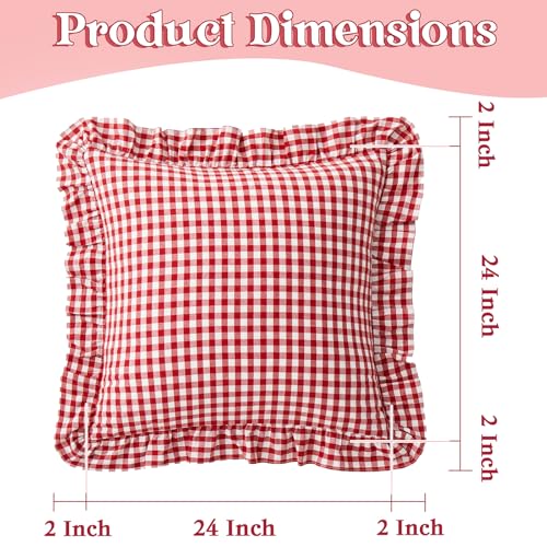 KKJIAF Ruffle Gingham Pillow Covers 24 x 24 Inches, Cotton Gingham Pillow Cases Set of 2, Linen Feel Ruffled Plaid Pillow Shams with Envelope Closure for Sofa Bed (Red/White Plaid) - color: Black Plaid, size: 24" x 24" (Pack of 2)