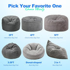 Hobestluk 3 in 1 Bean Bag Chair Giant Bean Bag Chairs for Adults with Chevron Plush Fur Cover Convertible Bean Bag Floor Cushion with Machine Washable Cover for Living Room (Chevron Plush Grey) - color: Lead Grey