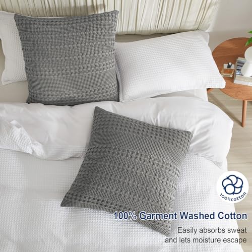 PHF 100% Cotton Waffle Weave Pillow Covers 24" x 24", 2 Pack Luxury Square Shell for Elegant Home Decor, No Filling, Luxury Aesthetic Soft Pillow Covers for Bed, Dark Grey - color: Dark Grey, size: 24" x 24" (Pack of 2)
