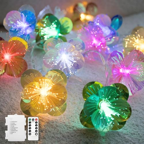 YOLIGHT Fiber Optic Flower String Lights Battery Operated with Timer, 13ft 20 LED Colorful Flower Garland Lights Fairy Lights for Room Table Wedding Christmas Easter Décor (Multi-Color) - color: Multicolor, size: 13ft