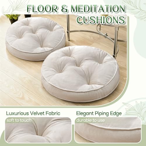 1 MIDDLE ONE Floor Pillow Set of 2, Memory Foam Meditation Cushion, Floor Cushions for Adults Sitting, Large Round Seat Cushions for Yoga, Living Room, 20x20 Inch (Round | Off-White) - color: Round | Off-white, size: 20x20 Inch(Pack of 2)