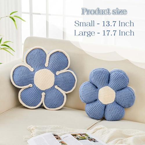 Kcvvcr Flower Pillow, Soft Flower Decorative Throw Pillow, Cute Daisy Flower Shaped Seating Floor Cushion Room Décor Plush Pillows for Sofa Couch Bed (17.7 Inch, Blue) - color: Six Petals-blue, size: 17.7 Inch