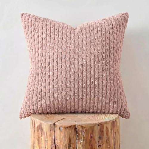 Fancy Homi 2 Packs Blush Pink Decorative Throw Pillow Covers 18x18 Inch for Couch Bed Sofa, Modern Farmhouse Boho Home Decor, Soft Cute Plush Corduroy Cushion Case 45x45 cm - color: Dusty Pink, size: 18" x 18" (Pack of 2)