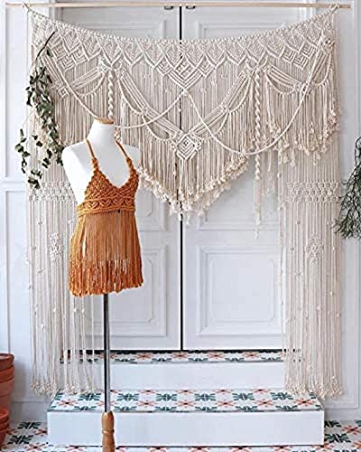 S.N.HANDICRAFTS Macrame Large Curtain Bohemian Boho Decoration Backdrop Wedding Wall Hanging (120X95) - size: 120" W x 95" L