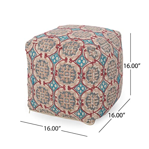 Foamma Pouf Ottoman Multicolored, 16"x16"x16" - Square Ottoman Foot Rest for Living Room and Bedroom, Pouf Footstool, Foot Rest for Couch, Boho Furniture for Home - color: Multi Color