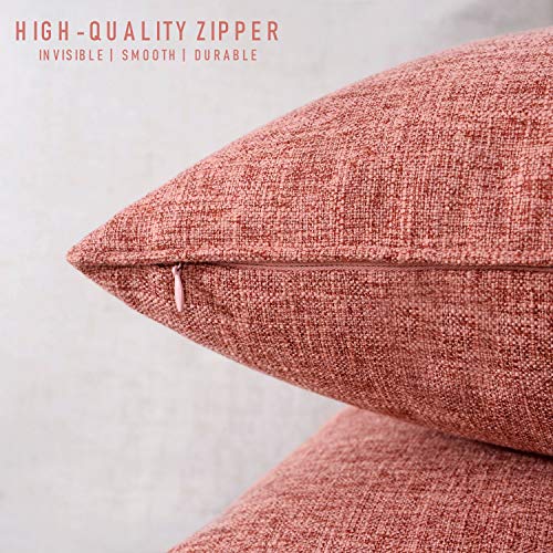 HPUK Linen Throw Pillow Covers Pack of 2, 18x18 Inch Accent Cushion Covers for Living Room, Bedroom, Decorative Solid Color Pillow Covers for Couch, Sofa, Chair, Coral - color: Coral-2pack, size: 18" x 18" (Pack of 2)