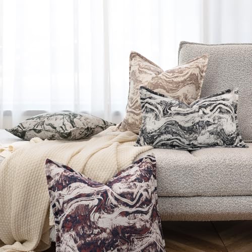 MATTINS Neutral Marble Pillow Covers 12x20 Set of 2, Modern Textured Lumbar Pillow Covers, Luxury Farmhouse Brown Pillow Covers, Boho Patterned Decorative Pillow Cover for Couch Sofa Bed Gift Pack - color: Light Brown, size: 20" x 12" (Pack of 2)