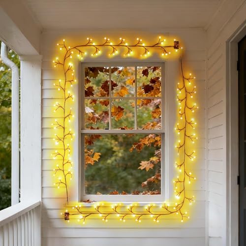 Willow Vine Lights for Window Frame: 7.9Ft Decorations Willow Vine Fairy Lights for Wall Bedroom Fireplace Decor - 72 Warm LED Bendable DIY Enchanted Vines with Light for Living Room Decor - color: 72 spherical LED lights, brown vine, without remote contr
