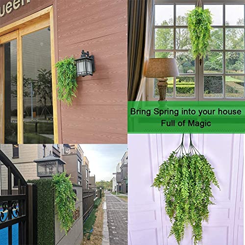 GBESTWOOW Fake Fern Artificial Hanging Ferns Outdoor Faux Hanging Greenery Plant Indoor UV Resistant Plastic Plants for Wall, Wedding Party, Holiday Decor-2Pcs - size: 32in