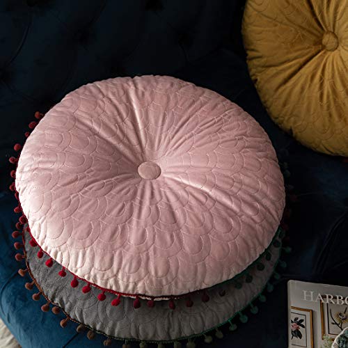vctops Velvet Soft Round Chair Pads Cute Gradient Pom Pom Indoor Dining Chairs Cushion (Pink, Diameter 16") - color: Pink, style: Diameter 16 Inch