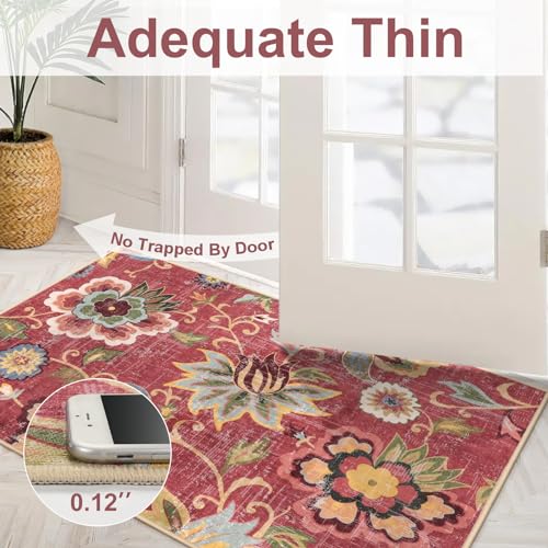 Beeiva Floral Runners for Hallways, Washable Rugs Runners 2.5x10 Non Slip Red Rug, Vintage Rugs with Rubber Backing Paisley Stair Carpet for Kitchen Entryway Laundry Room Christmas - color: Red, size: 2'5" x 10' (Rectangular)