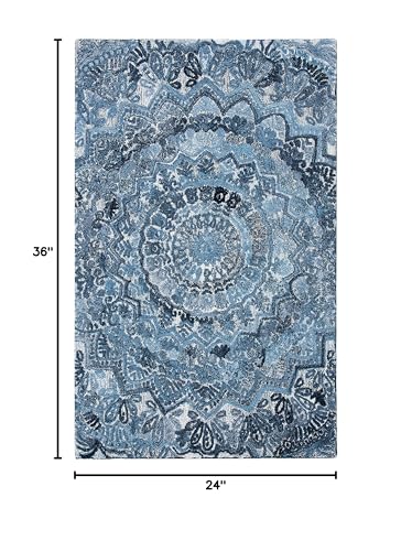 SAFAVIEH Marquee Collection Accent Rug - 2' x 3', Blue & Grey, Handmade Mandala Medallion Wool, Ideal for High Traffic Areas in Entryway, Living Room, Bedroom (MRQ110N) - color: Blue/Grey, size: 2' x 3' (Rectangular)