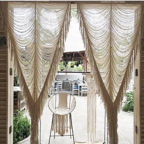 Macrame Curtain Room Divider Doorway CurtainBoho Curtain Doorway Window Wall Decor Fiber Yarn Art Craftsmanship Bedroom Wedding Backdrop Headboard Décor 41" W x 75" L(1 Panel) - color: Ivory1