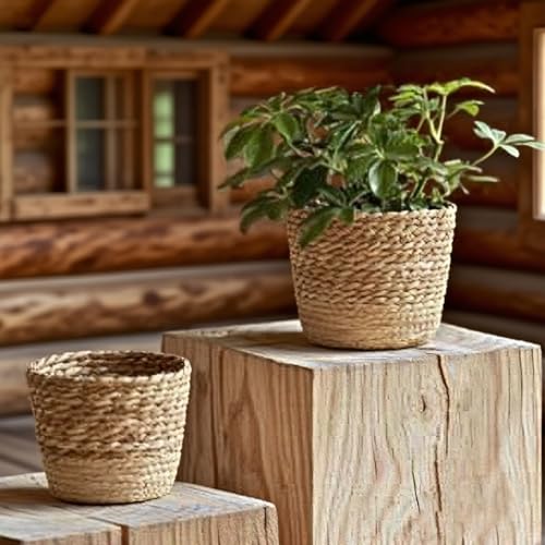 Seagrass Planter Basket, Plant Pot Succulent Organizer, Indoor Boho Woven Storage Basket with Drainage Holes for Indoor Plants, Outdoor Garden, Balcony, Patio (Khaki L) - color: Khaki L