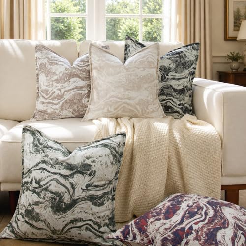 MATTINS Neutral Marble Pillow Covers 20x20 Set of 2, Modern Textured Throw Pillow Covers, Luxury Farmhouse Olive Green Pillow Cover, Boho Patterned Decorative Pillow Cover for Couch Sofa Bed Gift Pack - color: Olive Green, size: 20" x 20" (Pack of 2)