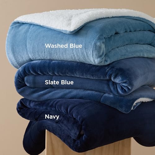 Bedsure GentleSoft Sherpa Fleece Throw Blanket for Couch, Non-Heated, Thick and Warm Throw for Women and Men, Soft Fuzzy Plush Weight Blanket for Winter, Navy, 50x60 Inches - color: 03 - Navy, size: Throw (50" X 60")