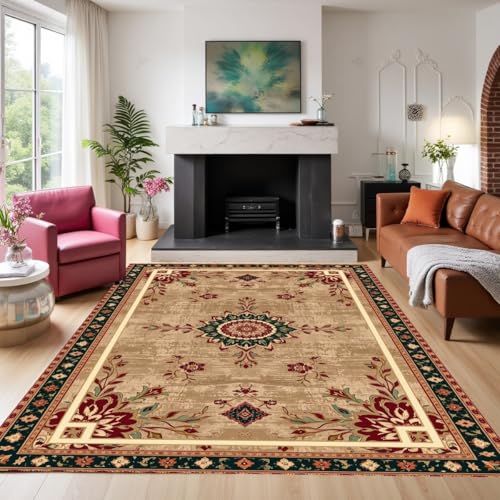 Traditional Oriental Rug Vintage Distress Floral Print Pattern Washable Rugs for Living Room Bedroom Dining Room Non Slip Area Rug 2x3 Retro Art Deco Apartment Guestroom Large Carpet Red Beige Brown - color: A, size: 2x3