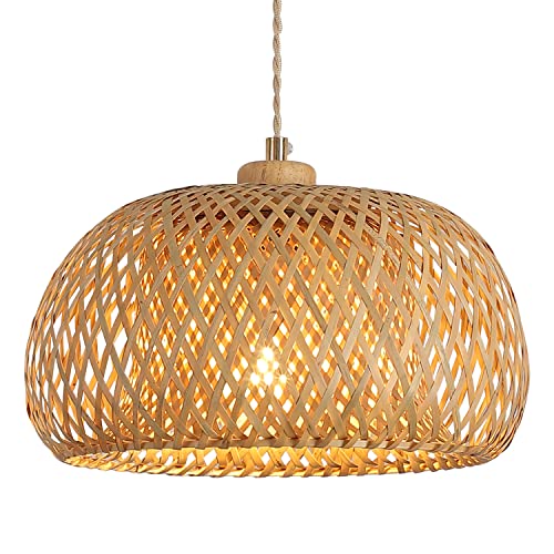 Bamboo Pendant Light Fixture One-Light Adjustable Boho Basket Handmade Woven Pendant Lighting for Kitchen Island Sink Farmhouse Dining Room - color: Natural-3