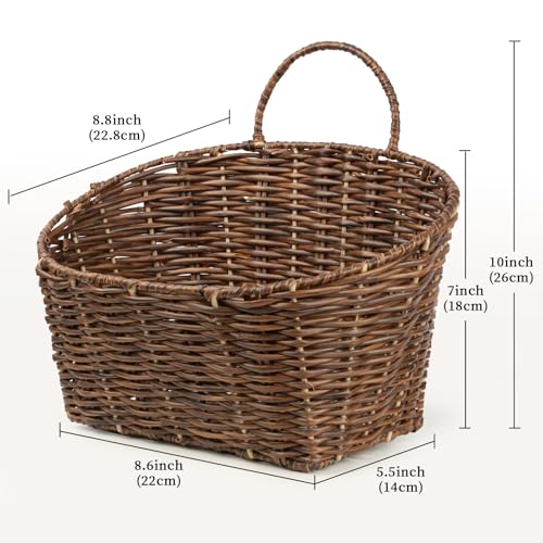 Hanging Wall Basket Handwoven Wicker Basket for Plants, Flowers & Storage, Rustic Farmhouse Wall Decor Organizer, Dark Brown Plastic Rattan - color: Plastic Rattan Tube - Dark Brown