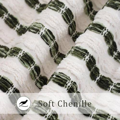 LUOYEHK Chenille Striped Throw Pillow Covers 12x20 Inch Set of 2 Boho Decorative Pillowcases with Fringe Farmhouse Neutral Green and Beige Cushion Covers for Couch Sofa Bed Living Room - color: Green and Beige, size: 20" x 12" (Pack of 2)