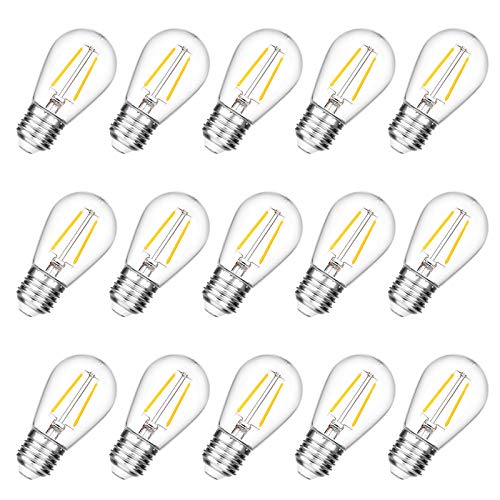 VISTERLITE Shatterproof S14 Replacement LED Light Bulbs, 2W, Equivalent to 11-25 Watt, Warm White 2200K, Outdoor String Lights Vintage Edison Bulb, E26 Medium Base, 15-Pack - size: 15 Count (Pack of 1)