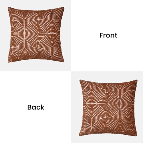 AELS Boho Decorative Textured Throw Pillow Covers 16x16, Modern Mid Century Rainbow Tufted Pillow Case, Farmhouse Rustic Geometric Woven Cushion Case for Bed Couch Sofa, Burnt Orange - color: Burnt Orange, size: 16" x 16" (Pack of 2)