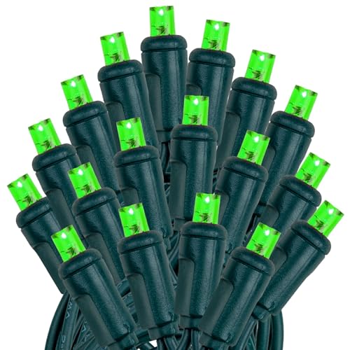 Novelty Lights 25ft 50 LED Green Christmas Lights Outdoor/Indoor, 6" Spacing, Green Wire String Lights for Festive Xmas Lighting, IP55, UL Listed, Dimmable, Connectable - color: Green