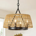 Boho Woven Chandeliers Hand Rattan Ceiling Pendant Lighting Rustic 4-Light 18" Hanging Light Fixture for Dining Room, Hallway, Entryway, Kitchen,Bedroom, E12 - size: Trapezoid-17.7''-V