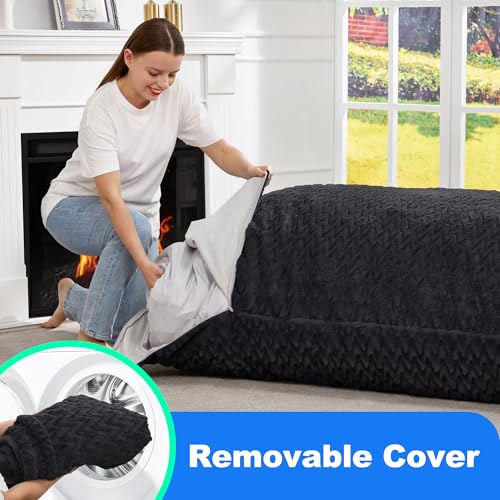 Hobestluk 3 in 1 Bean Bag Chair Giant Bean Bag Chairs for Adults with Chevron Plush Fur Cover Convertible Bean Bag Floor Cushion with Machine Washable Cover for Living Room (Chevron Plush Black) - color: Coal Black
