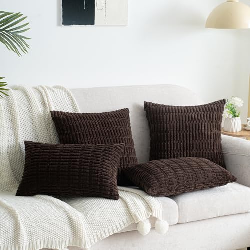 Pack of 2 Corduroy Decorative Throw Pillow Covers 16x16 Inch Soft Boho Striped Pillow Covers Modern Farmhouse Home Decor for Sofa Living Room Couch Bed Dark Brown - color: Brown, size: 16" x 16" (Pack of 2)