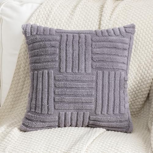 Plush Knitted Throw Pillow Covers, Decorative Cushion Cases for Sofa and Bed, Cozy Texture for Home - color: Grey Woven Plush Pillowcase