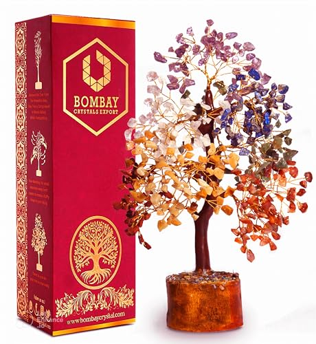 Crystal Tree of Life - 7 Chakra Healing Crystal Bonsai Tree for Home & Office Decor | Handmade Gemstone Money Tree for Positive Energy, Good Luck & Wealth | Spiritual Birthday Gift for Women & Mom - color: 7 Chakra Gold Wire