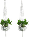 Set of 2 Macrame Plant Hanger Nylon Rope Wall Hanging Planter Basket for Indoor Outdoor Flower Pot Plant Holder Wall Art Vintage-Inspired Home Decor, with Metal Ring 4 Legs 39 inch (White)
