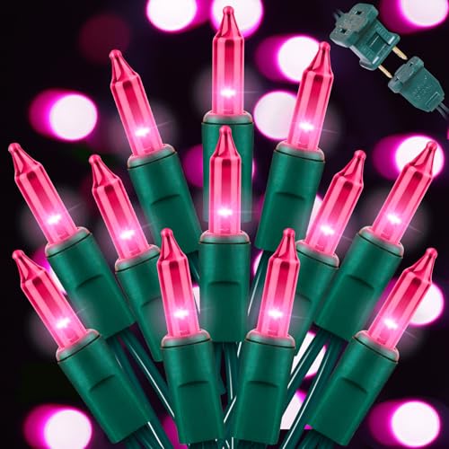 LAMPHOME Pink Christmas Valentine's String Lights 100 Mini Incandescent Fairy Light Decor 20 Ft Green Wire Indoor & Outdoor Party Patio Bedroom, Xmas Tree Garland Easter Holiday Decoration - color: Pink-Green Wire