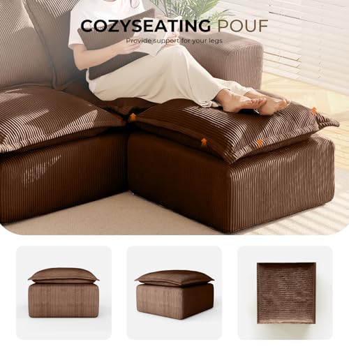 Brown Corduroy Pouf for Modular Sectional Sofa, Matching Accessory for Living Room, Bedroom and Apartment - color: Brown, size: Pouf (Ships in One Box)