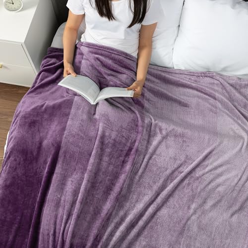 PAVILIA Flannel Fleece Ombre Throw Blanket for Couch | Super Soft Cozy Microfiber Sofa Blanket | Gradient Decorative Accent Throw, Twin Size Blanket | All Season, 60x80 Inches Purple Lavender - color: Gradient - Purple, size: 60 x 80 Inches - Twin