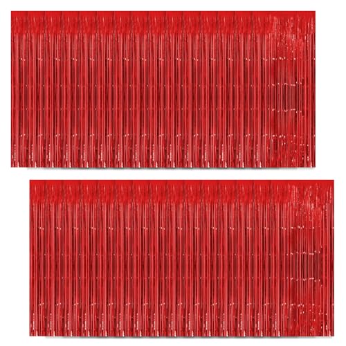 30 Pack Red Foil Fringe Curtain Backdrop, 3.3x8.2 Feet Metallic Tinsel Streamer Curtains Photo Booth Props for Wedding/Anniversary/Bridal Shower/Christmas/New Year/Valentine's Day Party Decorations - color: Red