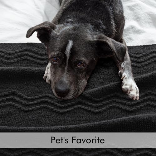 MIULEE Black Knitted Throw Blanket for Couch Textured Knit Blanket with Tassels Cozy Woven Boho Bed Blanket for Sofa Bed Chair Acrylic Wave Pattern 50"x60" - color: Black, size: 50" x 60"